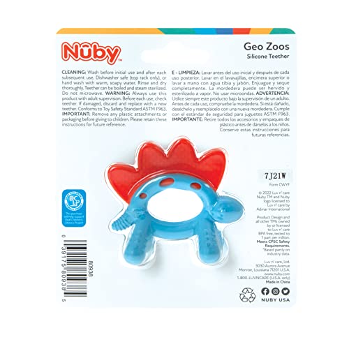 Nuby Geo Zoos Massaging Teether - Baby Teething Toy - Soft Easy Grip - 3+ Months - Elephant