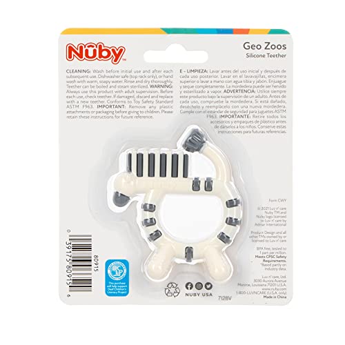 Nuby Geo Zoos Massaging Teether - Baby Teething Toy - Soft Easy Grip - 3+ Months - Elephant