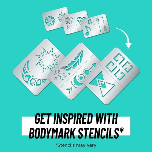 BodyMark Temporary Tattoo Markers, 8-Count Color Collection, Skin-Safe & Cosmetic Quality, Cruelty-Free, Long-Lasting, Flexible Brush Tip, Stencils Included