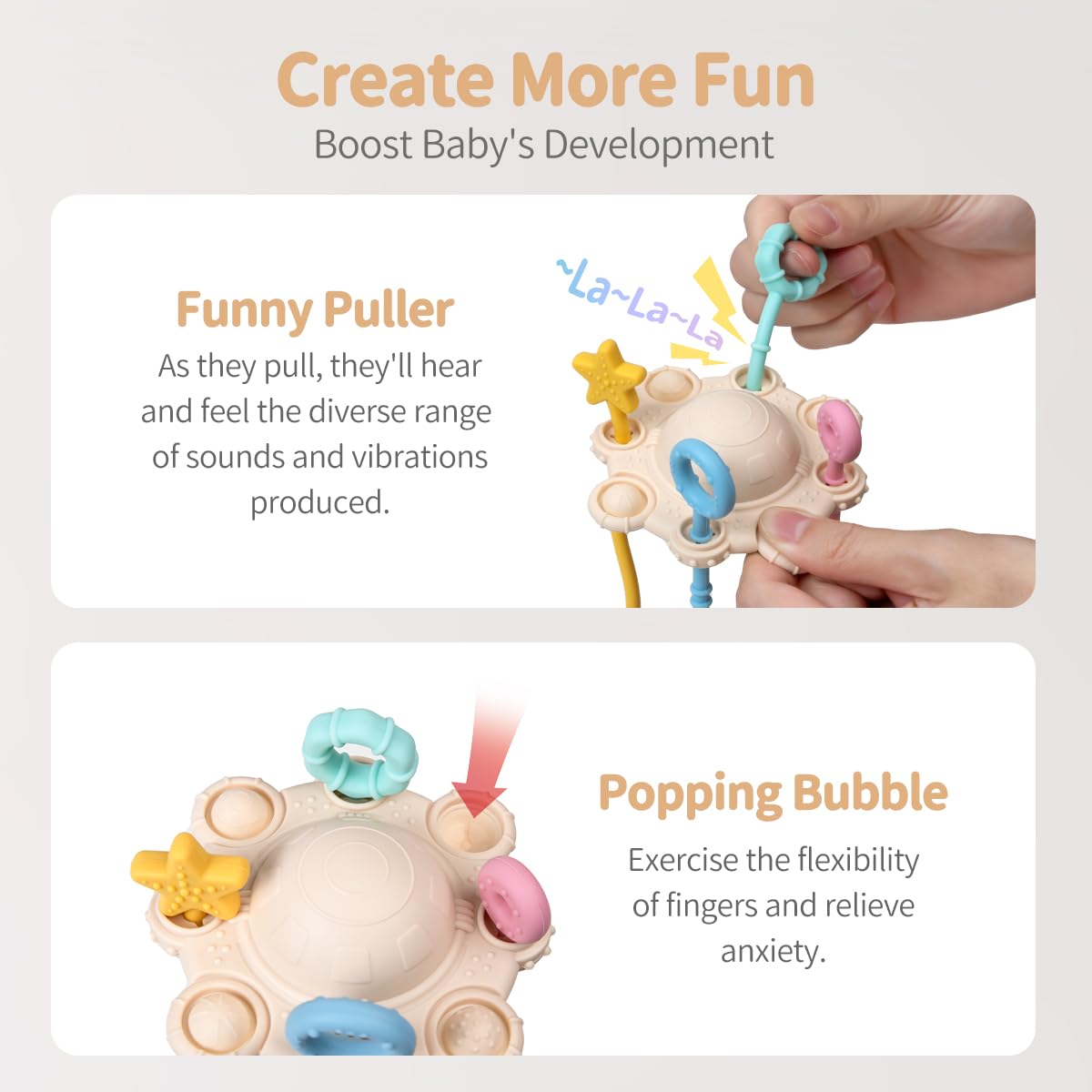 Montesorri-Toys - Pull String Toys for Baby - Made of 100% Food Grade Silicone with Built-in Rattle Function and Easy to Clean Design (Blue)