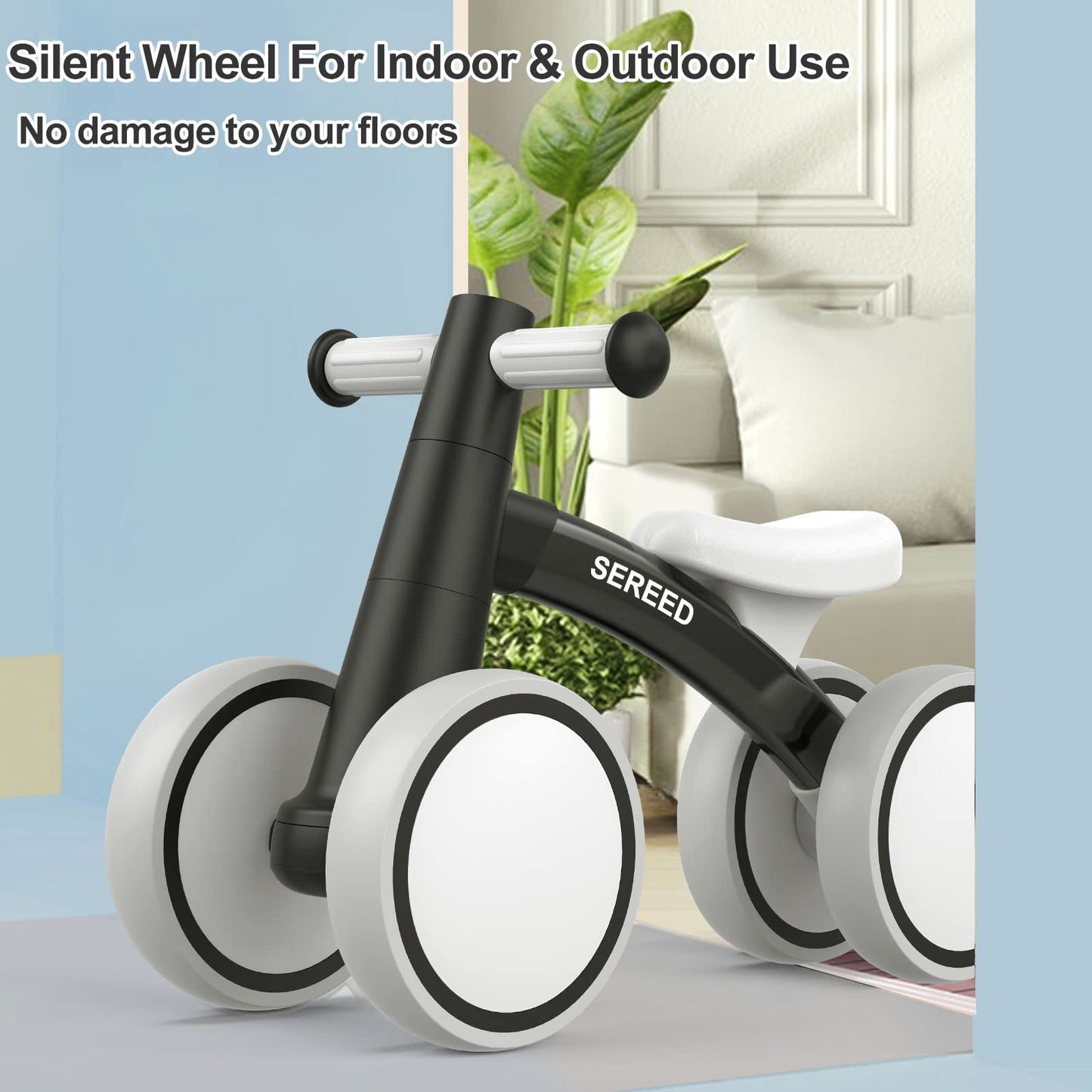 SEREED Baby Balance Bike for 1 Year Old Boys Girls 12-24 Month Toddler Balance Bike, 4 Wheels Toddler First Bike, First Birthday Gifts
