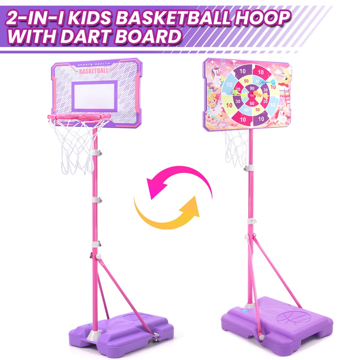 Meland Kids Basketball Hoop, Adjustable Height 3.4ft-6.2ft Toddler Basketball Hoop for Kids Basketball Goal Indoor Outdoor Toys Outside Toys for Boys 3-8