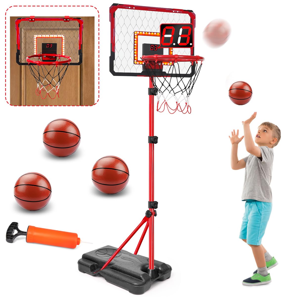 Meland Kids Basketball Hoop, Adjustable Height 3.4ft-6.2ft Toddler Basketball Hoop for Kids Basketball Goal Indoor Outdoor Toys Outside Toys for Boys 3-8
