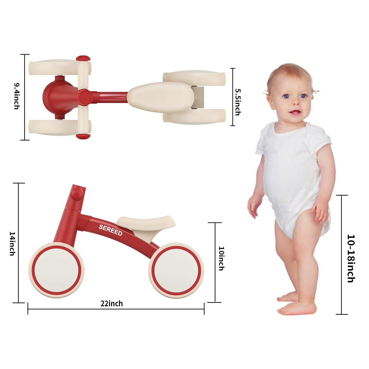 SEREED Baby Balance Bike for 1 Year Old Boys Girls 12-24 Month Toddler Balance Bike, 4 Wheels Toddler First Bike, First Birthday Gifts