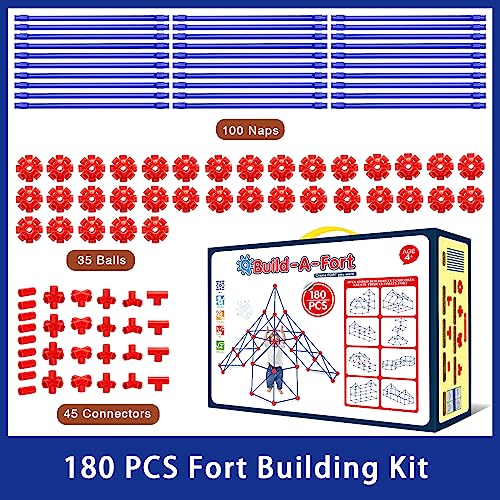 V-Opitos 180 Pack Fort Building Kits for Kids Age 4, 5, 6, 7, 8+ Years Old, Creative STEM Building Toys for DIY Castles, Tunnels, Play Tent, Ideal Christmas, Birthday Gifts for Boys & Girls