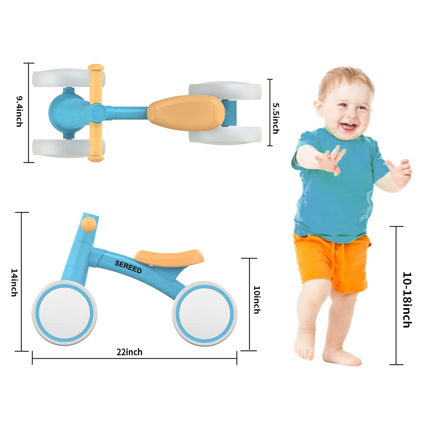 SEREED Baby Balance Bike for 1 Year Old Boys Girls 12-24 Month Toddler Balance Bike, 4 Wheels Toddler First Bike, First Birthday Gifts