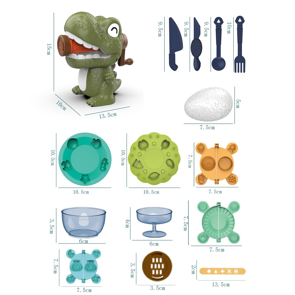 Play Clay Sets for Kids 2-4, Dinosaur Noodle Maker Toy, Play Set with Dinosaur Modle Eggs, Kitchen Toy Play Clay Clay for Making Noodle Cookies, Gift for 3 4 5 6 7 8 Year Old Boys Girls