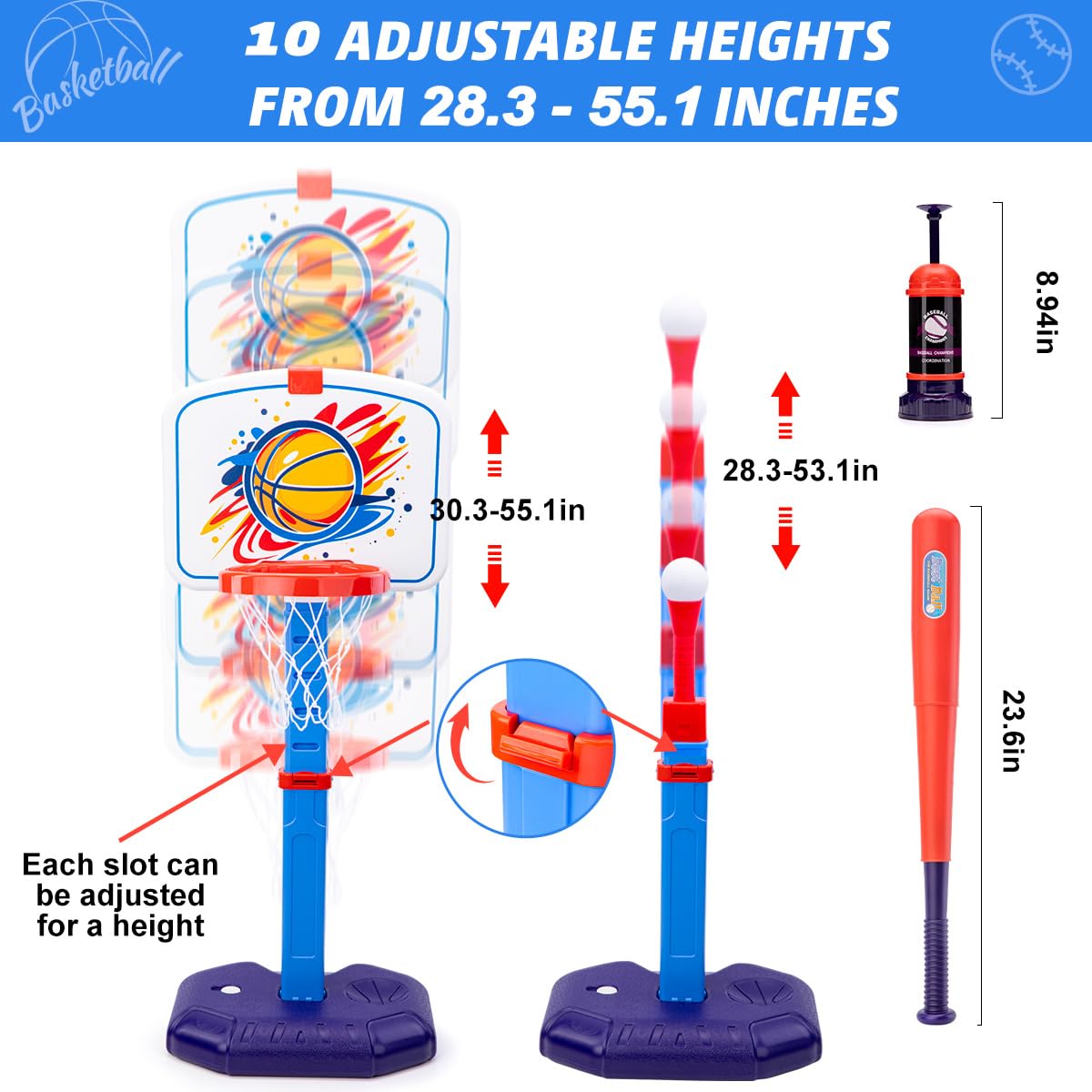 Meland Kids Basketball Hoop, Adjustable Height 3.4ft-6.2ft Toddler Basketball Hoop for Kids Basketball Goal Indoor Outdoor Toys Outside Toys for Boys 3-8