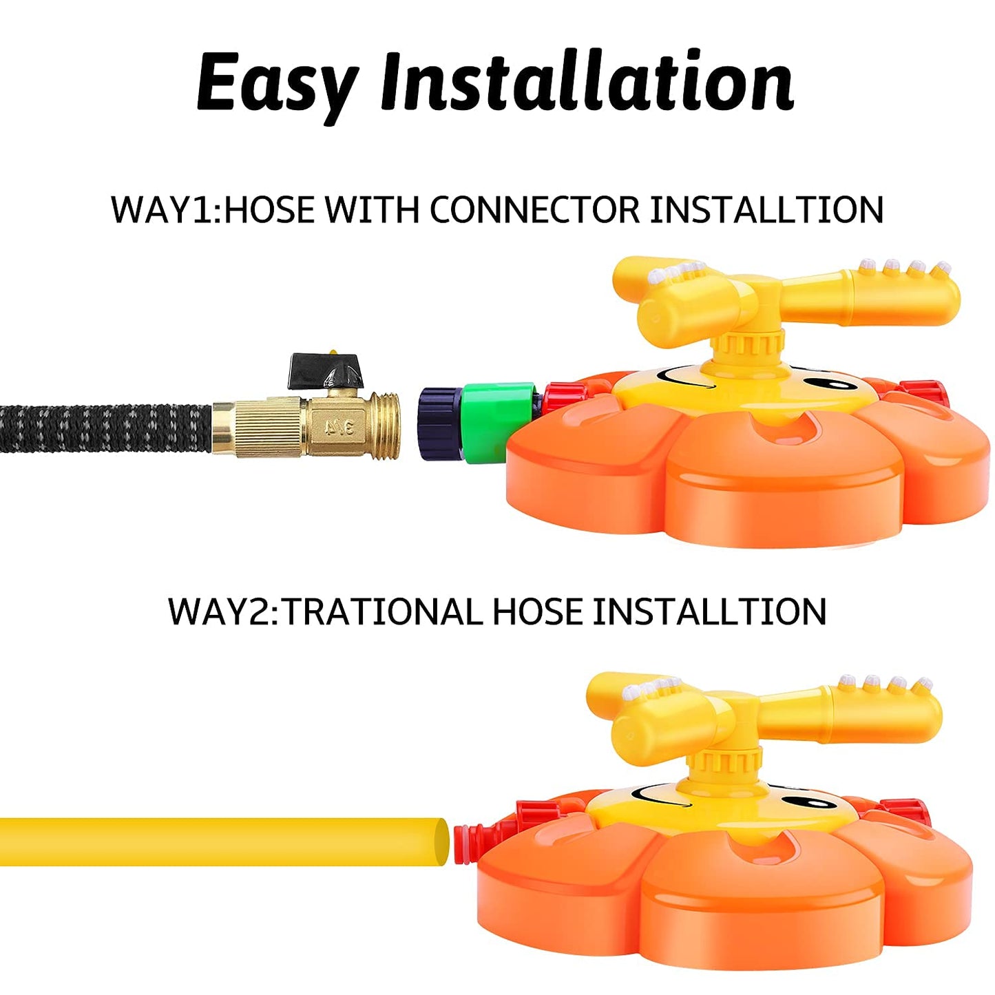 Water Sprinkler for Kids Toddlers Sprinklers with Roating Spray Nozzles Attaches Garden Water Hose Outdoor Play Outside Toys 1-3 2-4 Summer Backyard Lawn Game Yard Water Toy for Kids 3-5 4-8 Boy Girl