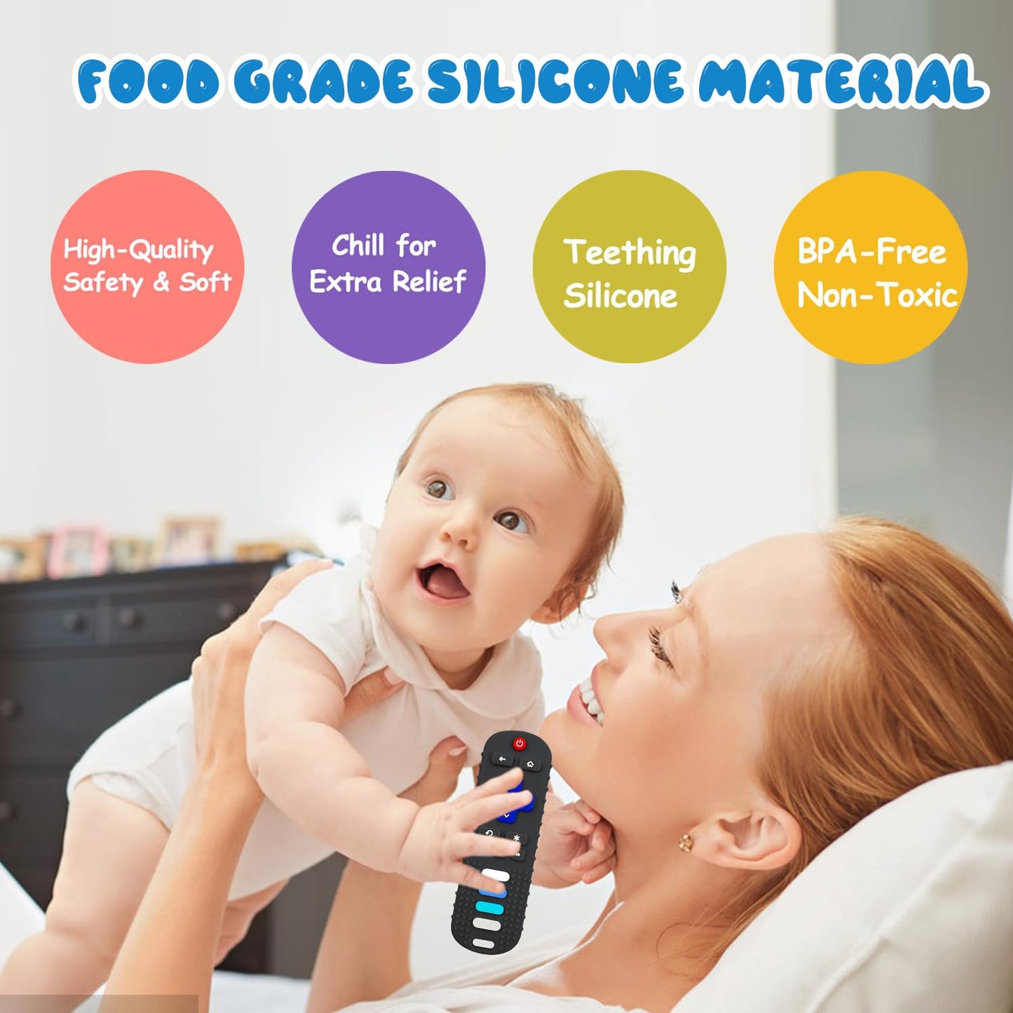 YAPROMO Baby Teething Toys,Reomte Teether Toys, Silicone Chew Toy for Babies 18+ Months, Remote Control Shape Teething Toys, Early Educational Toy BPA Free & Refrigerator Safe (Black02 & Pink01)