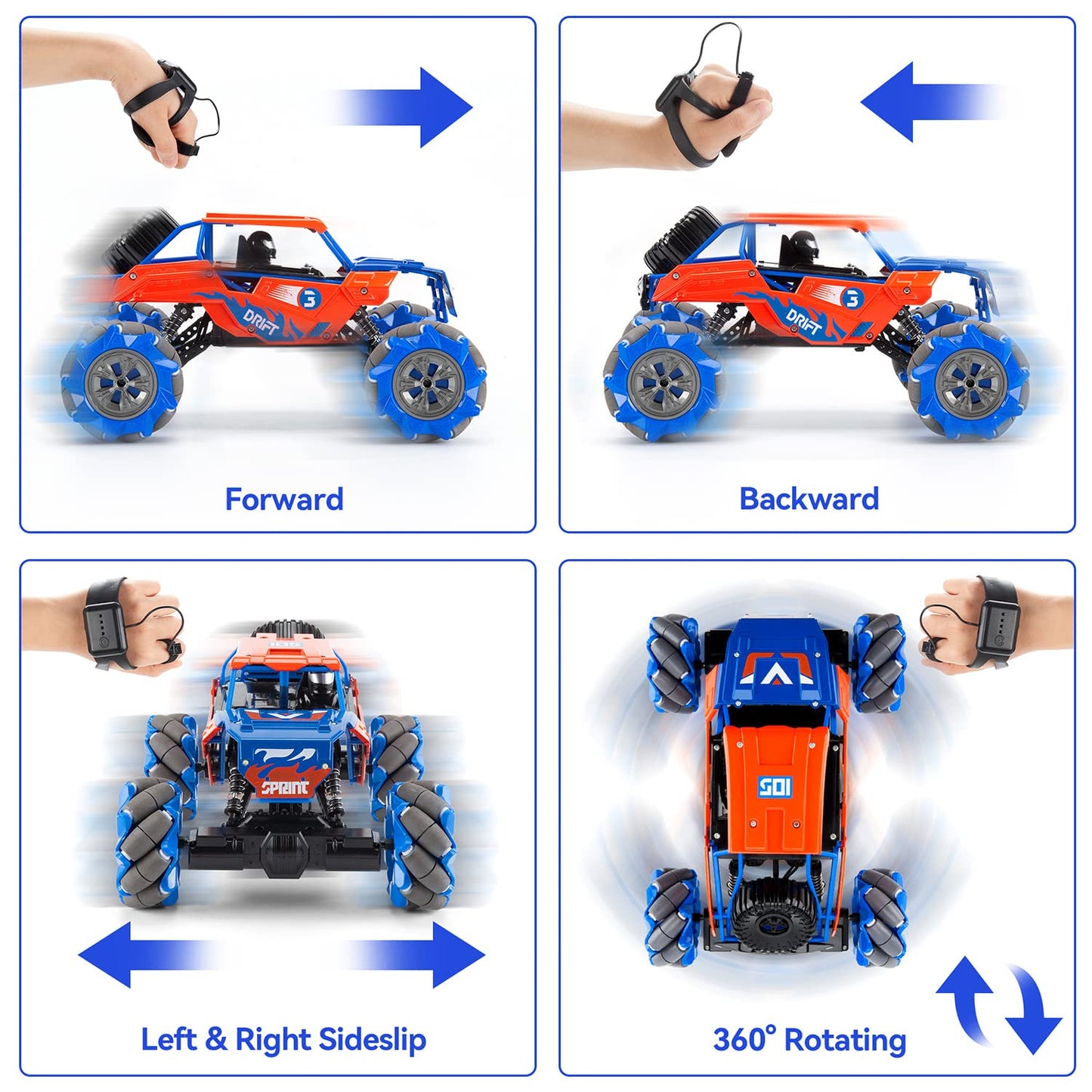 4WD Remote Control Gesture Sensor Car,Hand Controlled RC Stunt Car,Double-Sided Vehicle 360° Rotation with Light and Music Spray, Watch Toy Cars for Boys & Girls Birthday