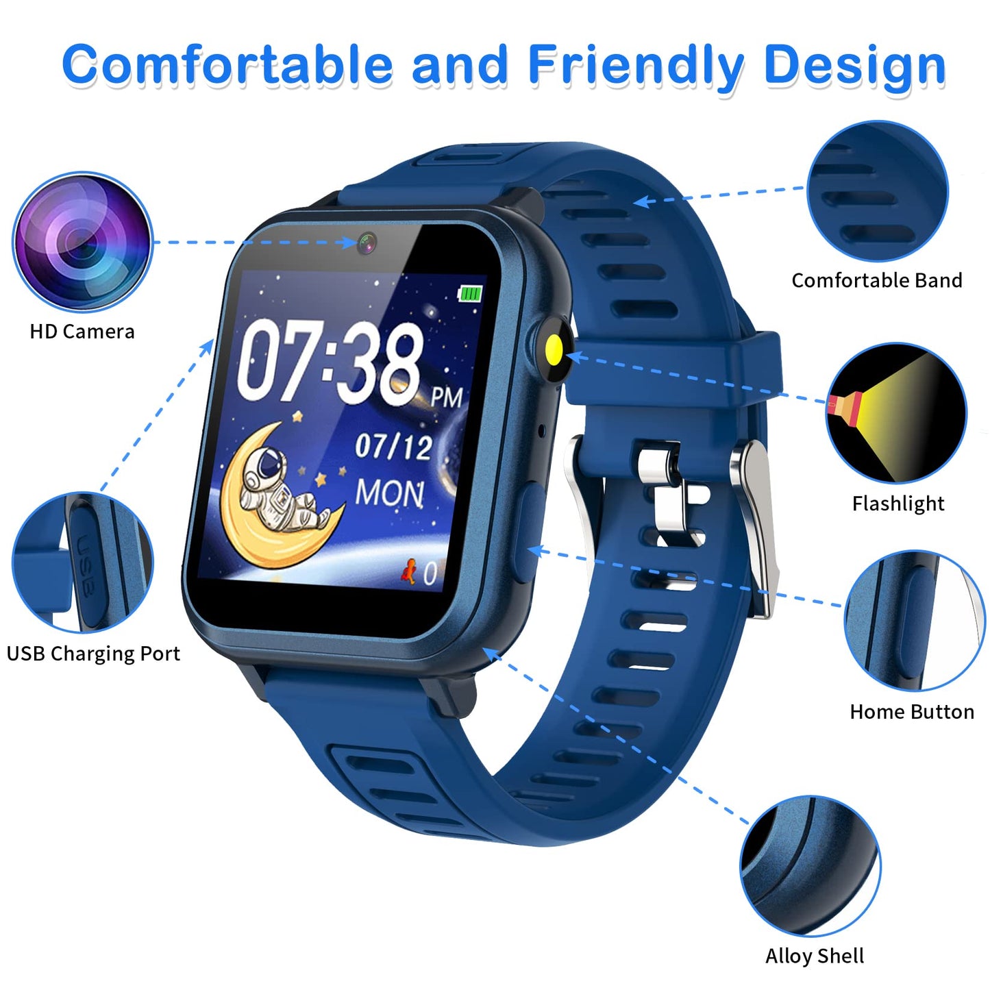 Phyulls Smart Watch for Kids with 24 Games Alarm Clock, Touchscreen, Calendaring Camera Music Player Time Display Video & Audio Recording, Toys for 3-12 Years Old Boys