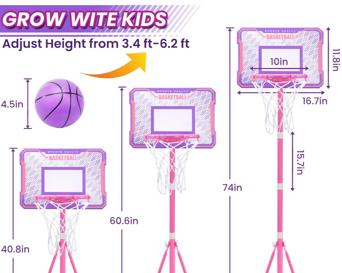 Meland Kids Basketball Hoop, Adjustable Height 3.4ft-6.2ft Toddler Basketball Hoop for Kids Basketball Goal Indoor Outdoor Toys Outside Toys for Boys 3-8