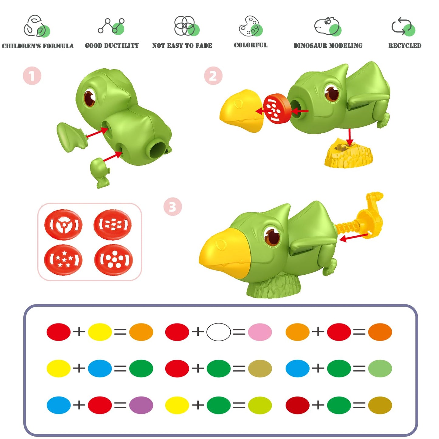 Play Clay Sets for Kids 2-4, Dinosaur Noodle Maker Toy, Play Set with Dinosaur Modle Eggs, Kitchen Toy Play Clay Clay for Making Noodle Cookies, Gift for 3 4 5 6 7 8 Year Old Boys Girls