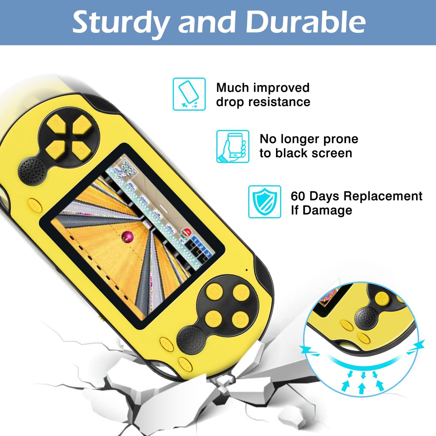 16 Bit Handheld Game for Kids Adults, 3.0'' Large Screen Preloaded 230 HD Classic Retro Video Games with USB Rechargeable Battery & 3 Game Cartridges for Birthday Gift for Kids 4-12 (Blue)
