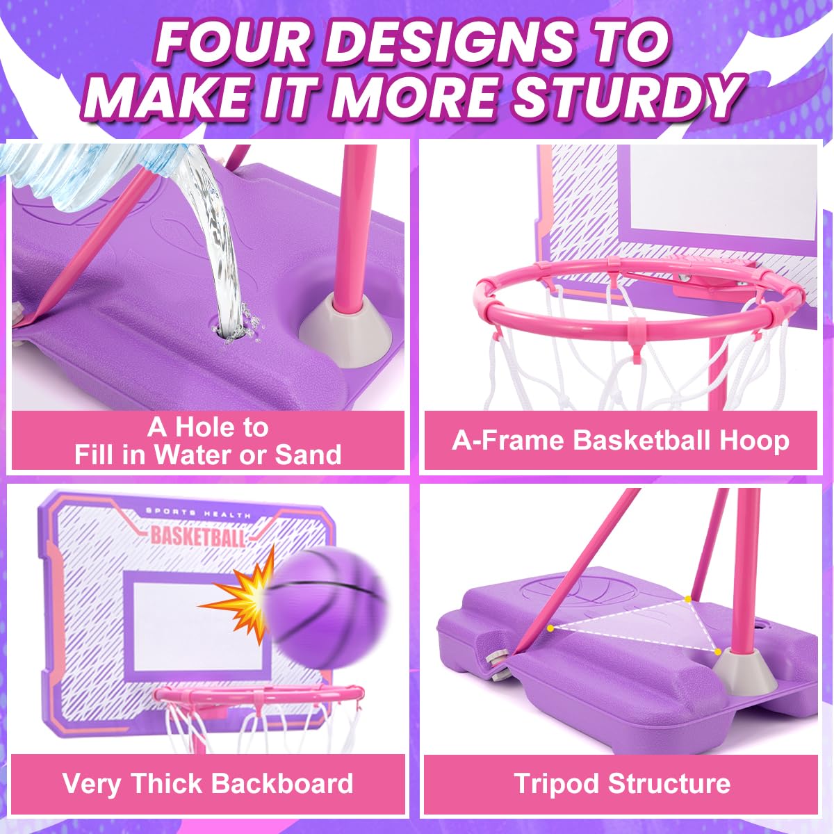 Meland Kids Basketball Hoop, Adjustable Height 3.4ft-6.2ft Toddler Basketball Hoop for Kids Basketball Goal Indoor Outdoor Toys Outside Toys for Boys 3-8