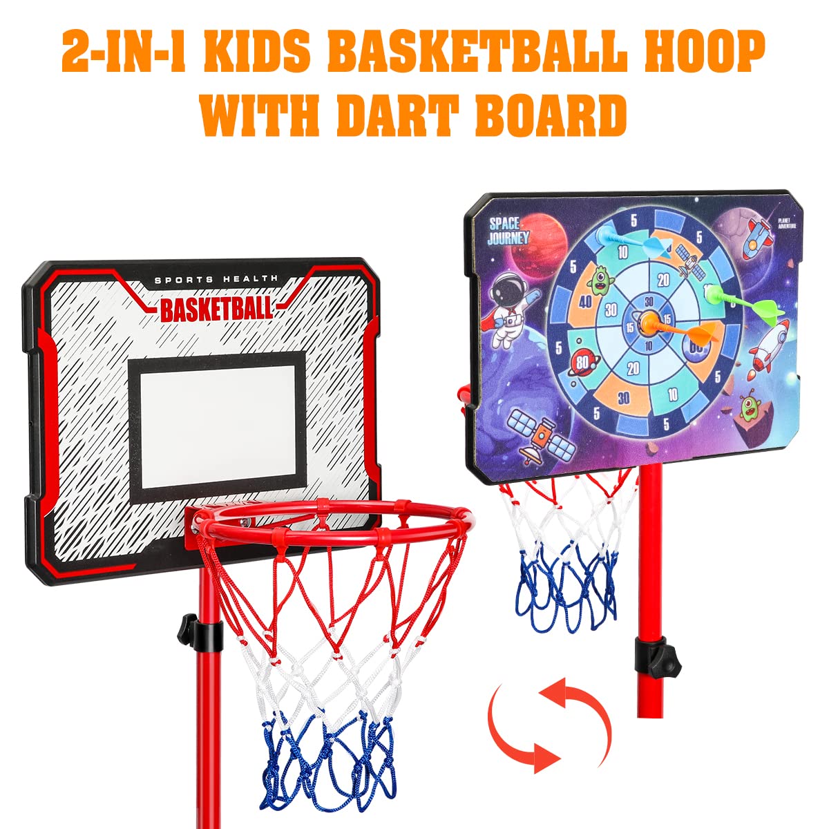 Meland Kids Basketball Hoop, Adjustable Height 3.4ft-6.2ft Toddler Basketball Hoop for Kids Basketball Goal Indoor Outdoor Toys Outside Toys for Boys 3-8