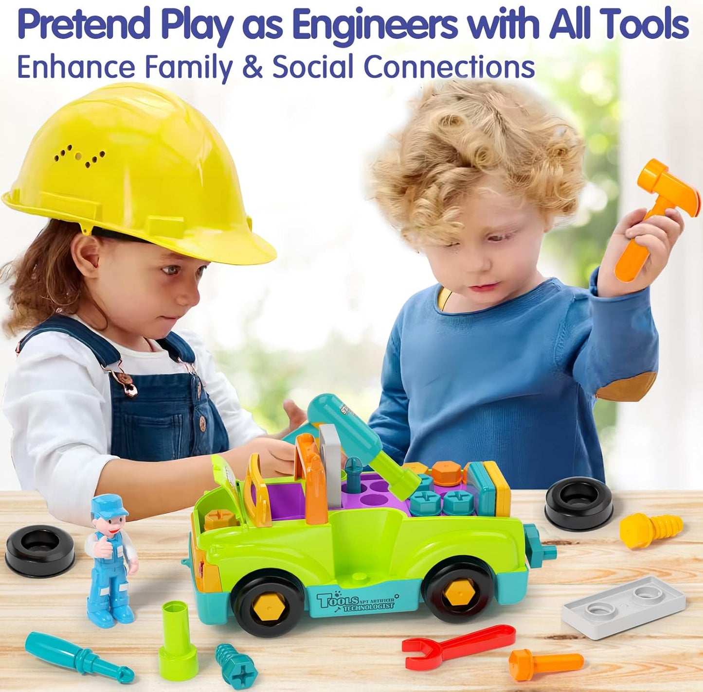 2 3 Year Old Boy Toys Birthday Gift, Toddler Toys 1-2-3 with Electric Drill, Toddler Tool Set, Learning Toys for Toddlers 1-3, Take Apart Toys for Ages 2-4 STEM Toys