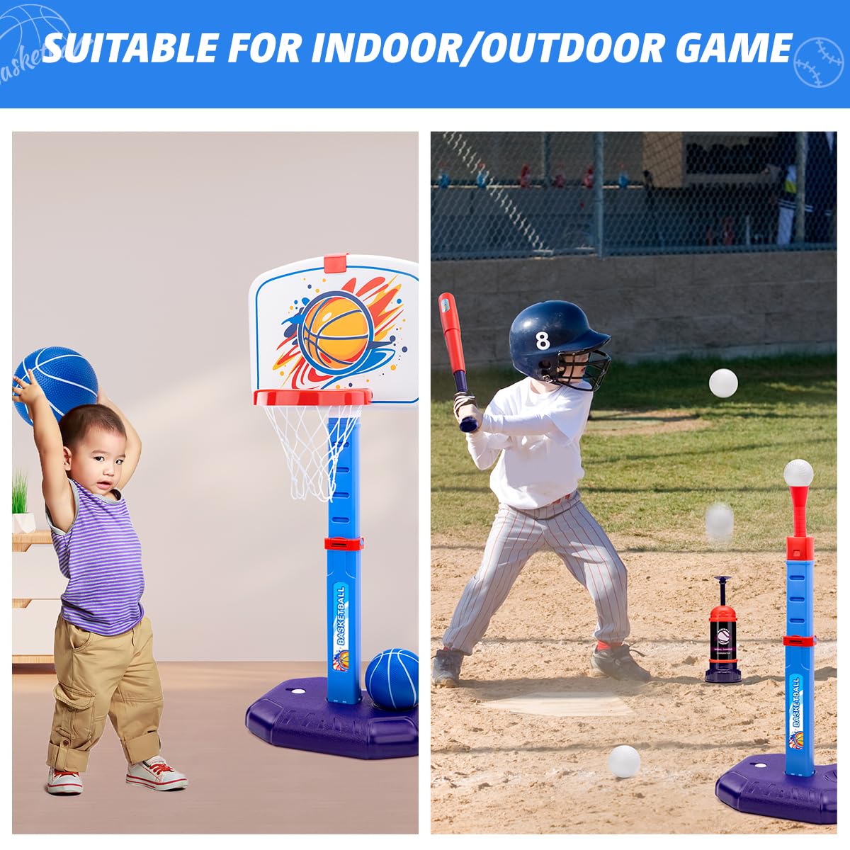 Meland Kids Basketball Hoop, Adjustable Height 3.4ft-6.2ft Toddler Basketball Hoop for Kids Basketball Goal Indoor Outdoor Toys Outside Toys for Boys 3-8