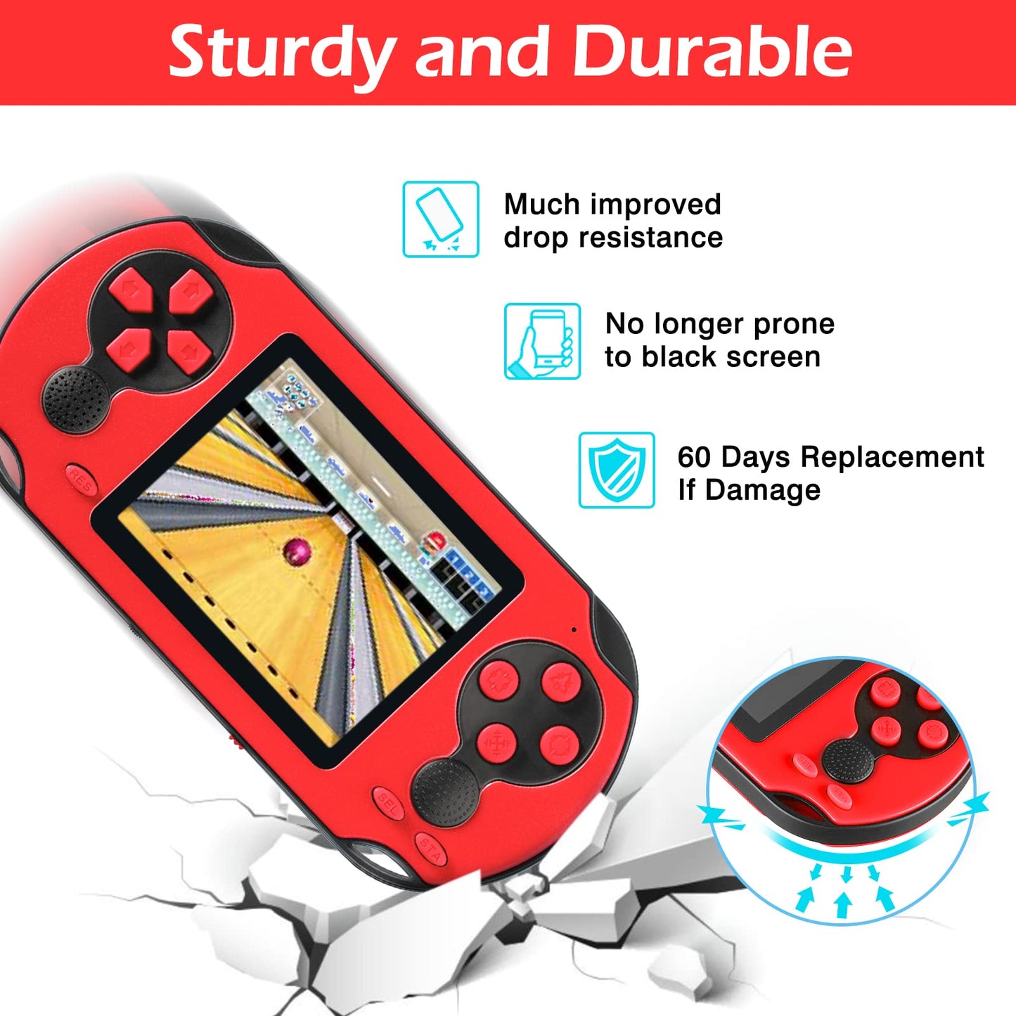 16 Bit Handheld Game for Kids Adults, 3.0'' Large Screen Preloaded 230 HD Classic Retro Video Games with USB Rechargeable Battery & 3 Game Cartridges for Birthday Gift for Kids 4-12 (Blue)