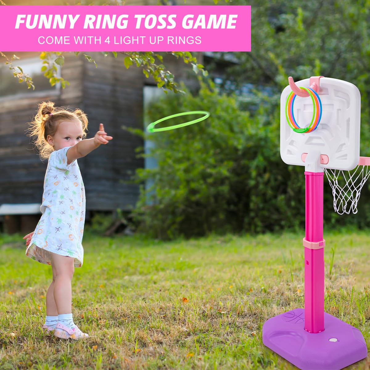 Meland Kids Basketball Hoop, Adjustable Height 3.4ft-6.2ft Toddler Basketball Hoop for Kids Basketball Goal Indoor Outdoor Toys Outside Toys for Boys 3-8