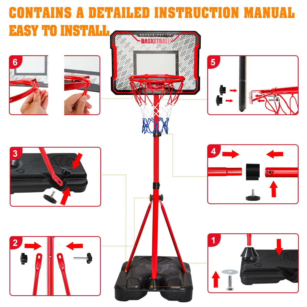 Meland Kids Basketball Hoop, Adjustable Height 3.4ft-6.2ft Toddler Basketball Hoop for Kids Basketball Goal Indoor Outdoor Toys Outside Toys for Boys 3-8