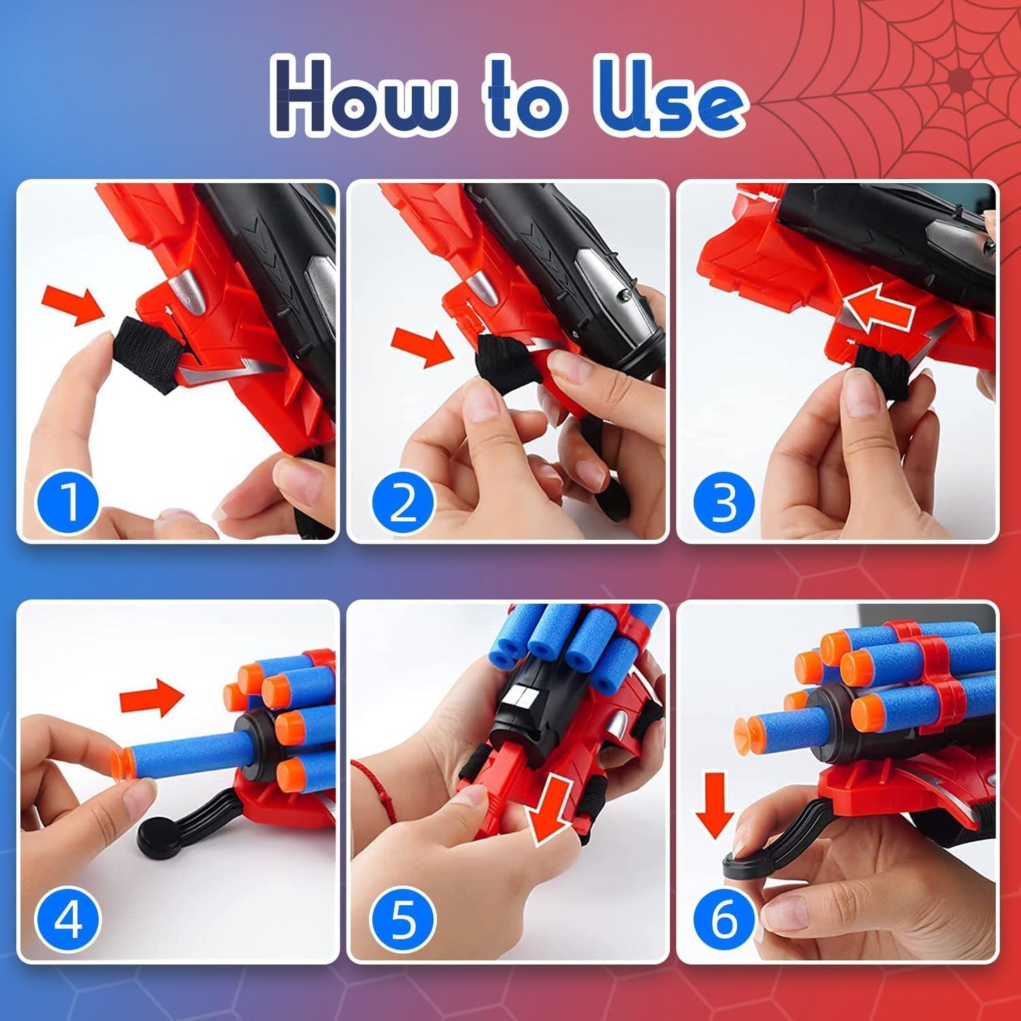 Superhero Costume Spider Web String Launcher Slinging Toy Set, Includes 2 Web Shooters, 2 Gloves, 2 Hero Masks, 1 Dart Board and 1 Cape, Ideal for Kids Indoor Outdoor Imaginative Role-Playing