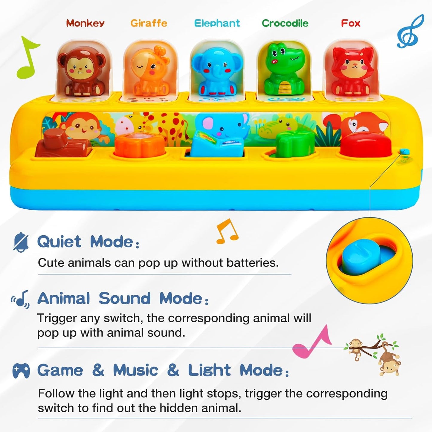 Interactive Pop up Animal Toys with Music & Light, Montessori Cause and Effect for 1 Year Old Boy Girl Early Learning Musical Baby 9-12-18 Months STEM Toddler Age 1-2 Gift Infant 35165M
