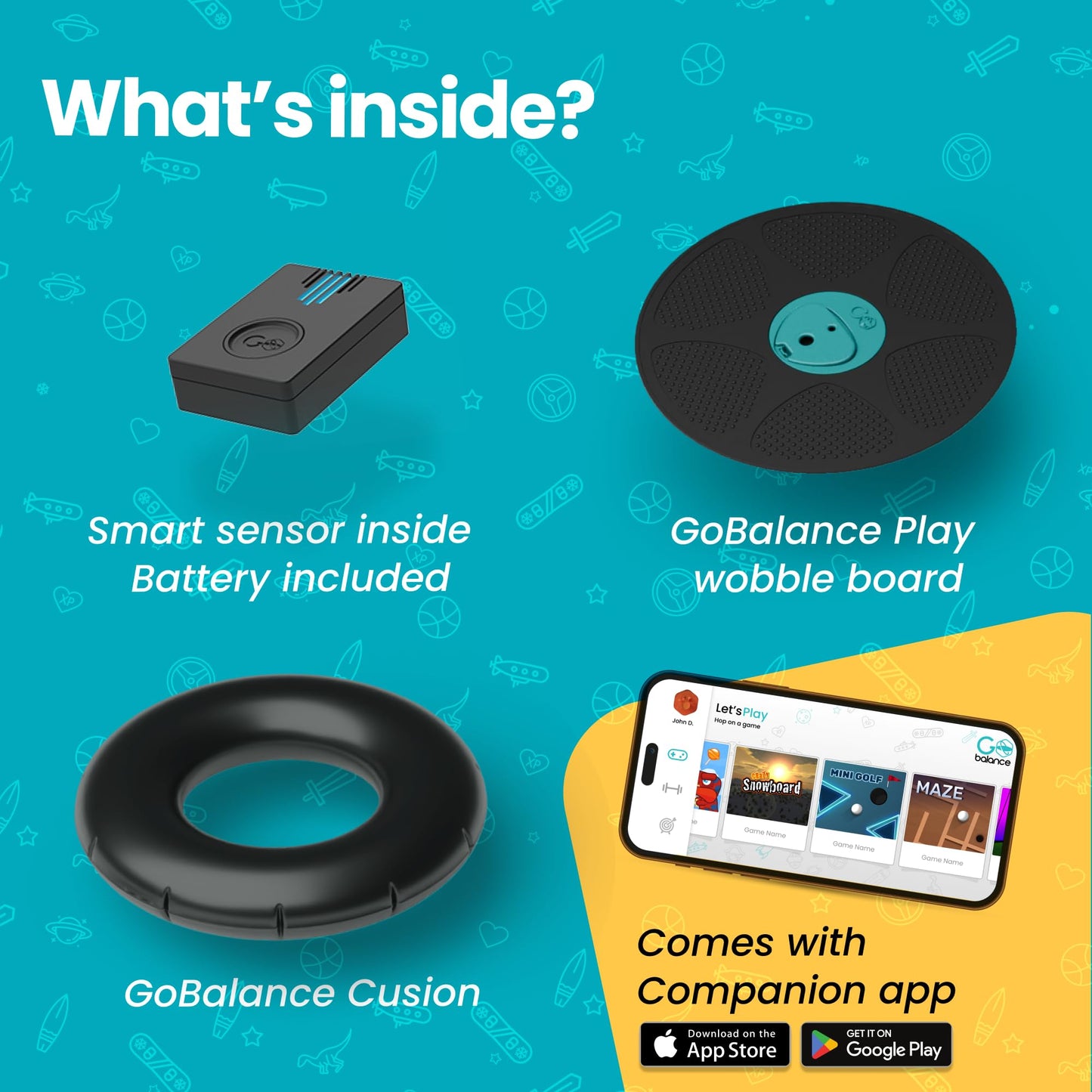 GoBalance Board - App-Enabled Balance Board. Smart Bluetooth Sensor, 12 FREE Interactive Games - Fun, Balance Training and Home Gym Workout! Boost Coordination & Strength for Teens and Adults