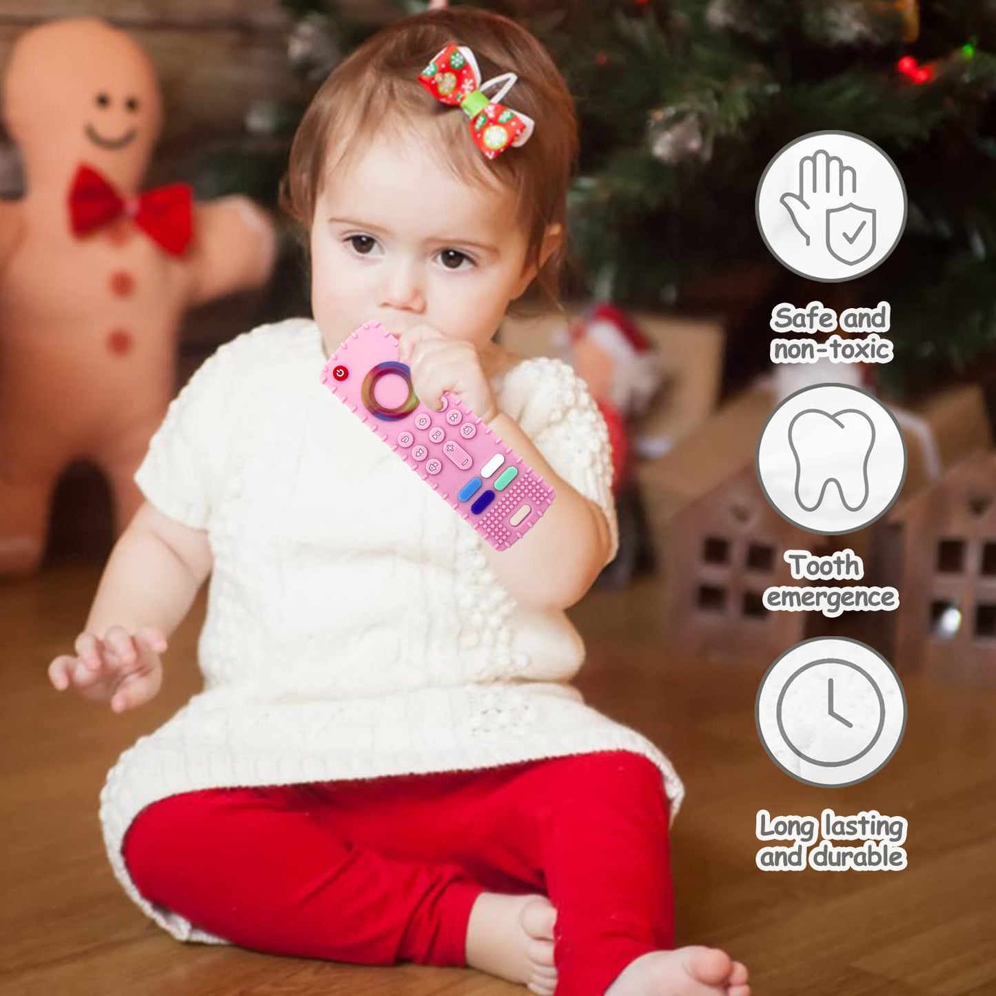 YAPROMO Baby Teething Toys,Reomte Teether Toys, Silicone Chew Toy for Babies 18+ Months, Remote Control Shape Teething Toys, Early Educational Toy BPA Free & Refrigerator Safe (Black02 & Pink01)