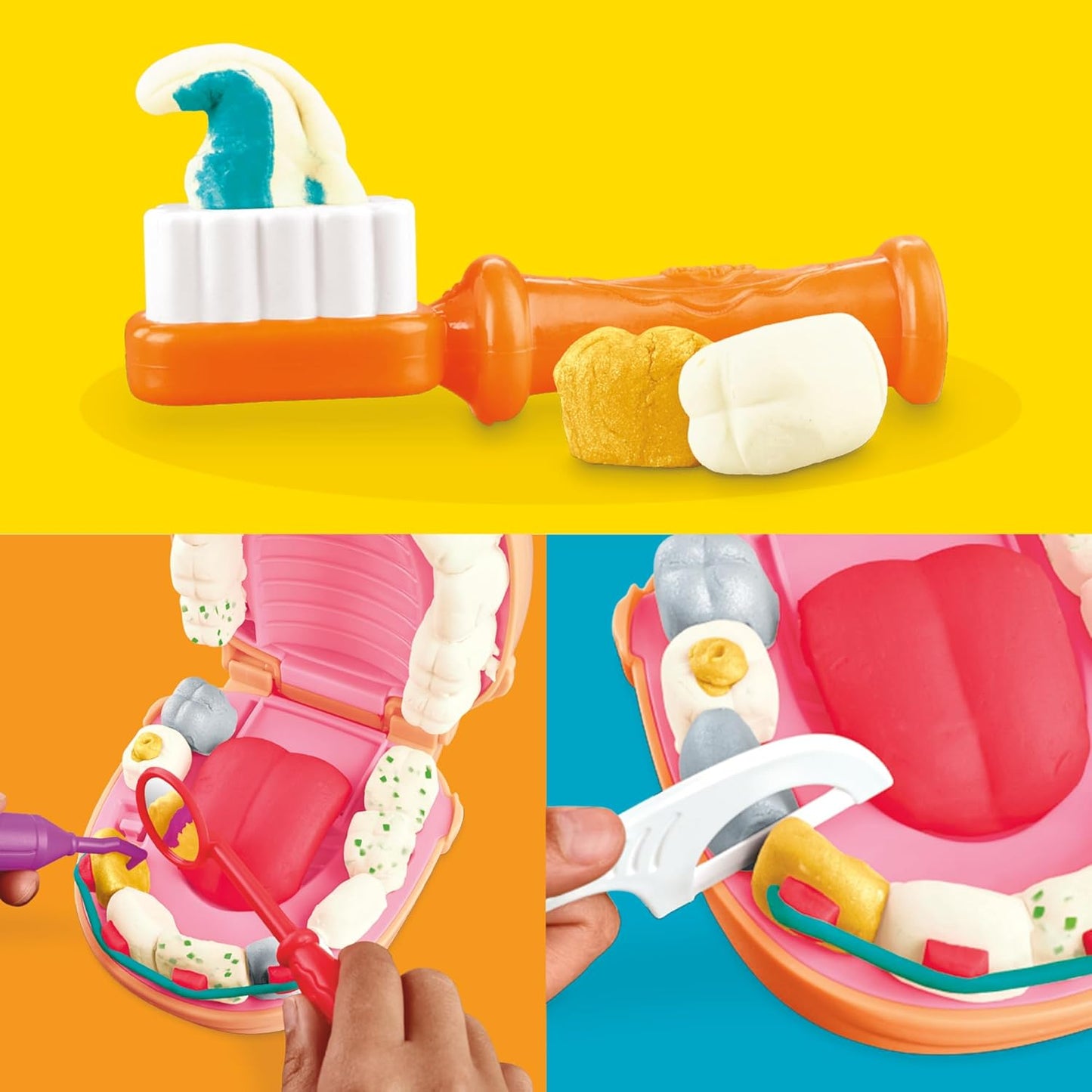 Play-Doh Drill 'n Fill Dentist Toy for Kids 3 Years and Up with Cavity and Metallic Colored Modeling Compound, 10 Tools, 8 Total Cans, 2 Ounces Each, Non-Toxic, Assorted Colors