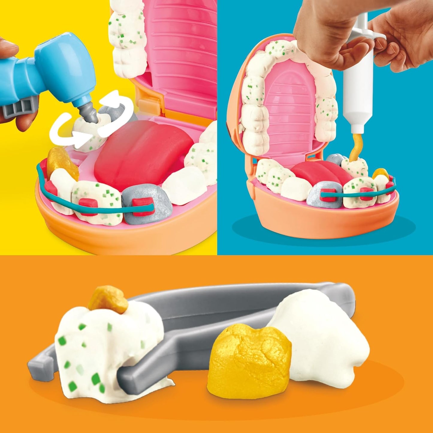 Play-Doh Drill 'n Fill Dentist Toy for Kids 3 Years and Up with Cavity and Metallic Colored Modeling Compound, 10 Tools, 8 Total Cans, 2 Ounces Each, Non-Toxic, Assorted Colors