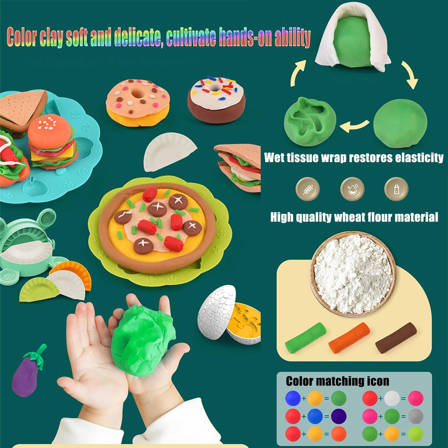 Play Clay Sets for Kids 2-4, Dinosaur Noodle Maker Toy, Play Set with Dinosaur Modle Eggs, Kitchen Toy Play Clay Clay for Making Noodle Cookies, Gift for 3 4 5 6 7 8 Year Old Boys Girls