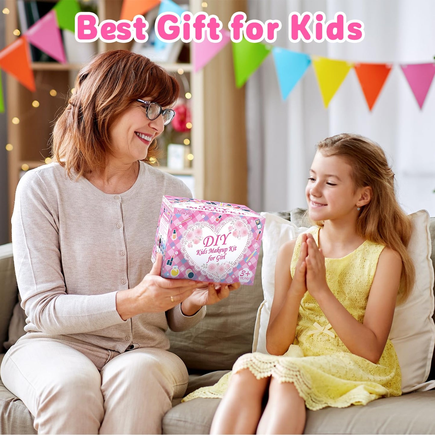 Hollyhi 58 Pcs Kids Makeup Kit for Girl, Princess Toys Real Washable Cosmetic Set with Mirror, Kids Makeup Sets for Girls, Play Make Up Birthday Gifts for 3 4 5 6 7 8 9 10 11 12 Years Old Kid (Rose)