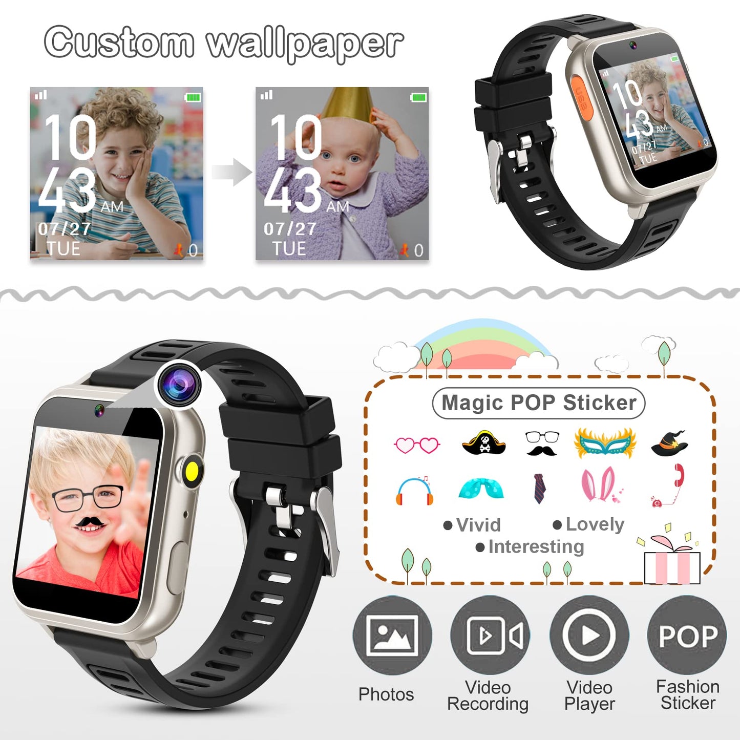 Phyulls Smart Watch for Kids with 24 Games Alarm Clock, Touchscreen, Calendaring Camera Music Player Time Display Video & Audio Recording, Toys for 3-12 Years Old Boys
