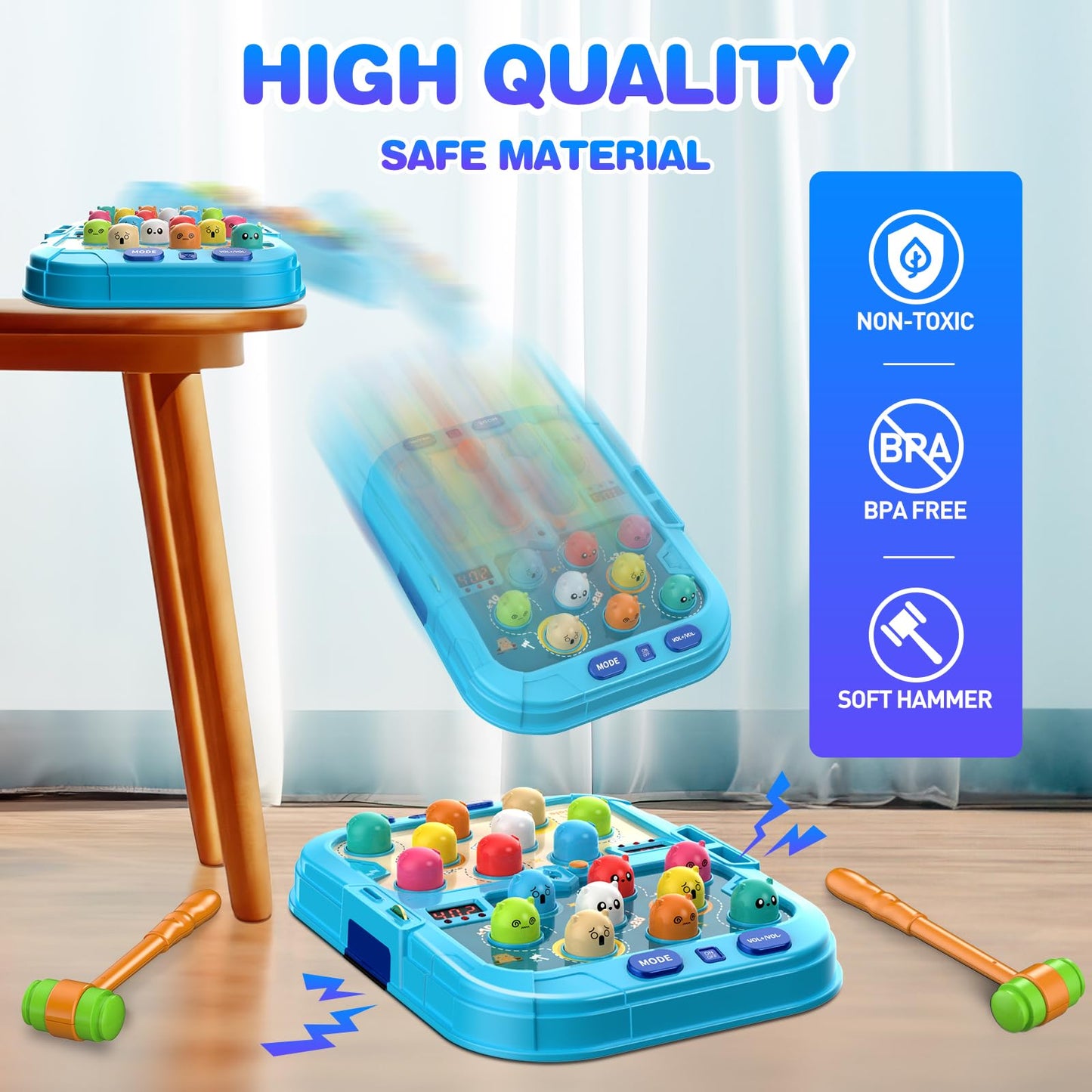 HopeRock Toys for 2 3 4 5 Year Old Boy,Toddler Toys Age 2-4, Whack A Frog Game,with 5 Modes,45 Levels,9 Music Spray and Light-up, Baby Toy Gifts for Early Learning, Birthday Gift for Toddler Boy Toys