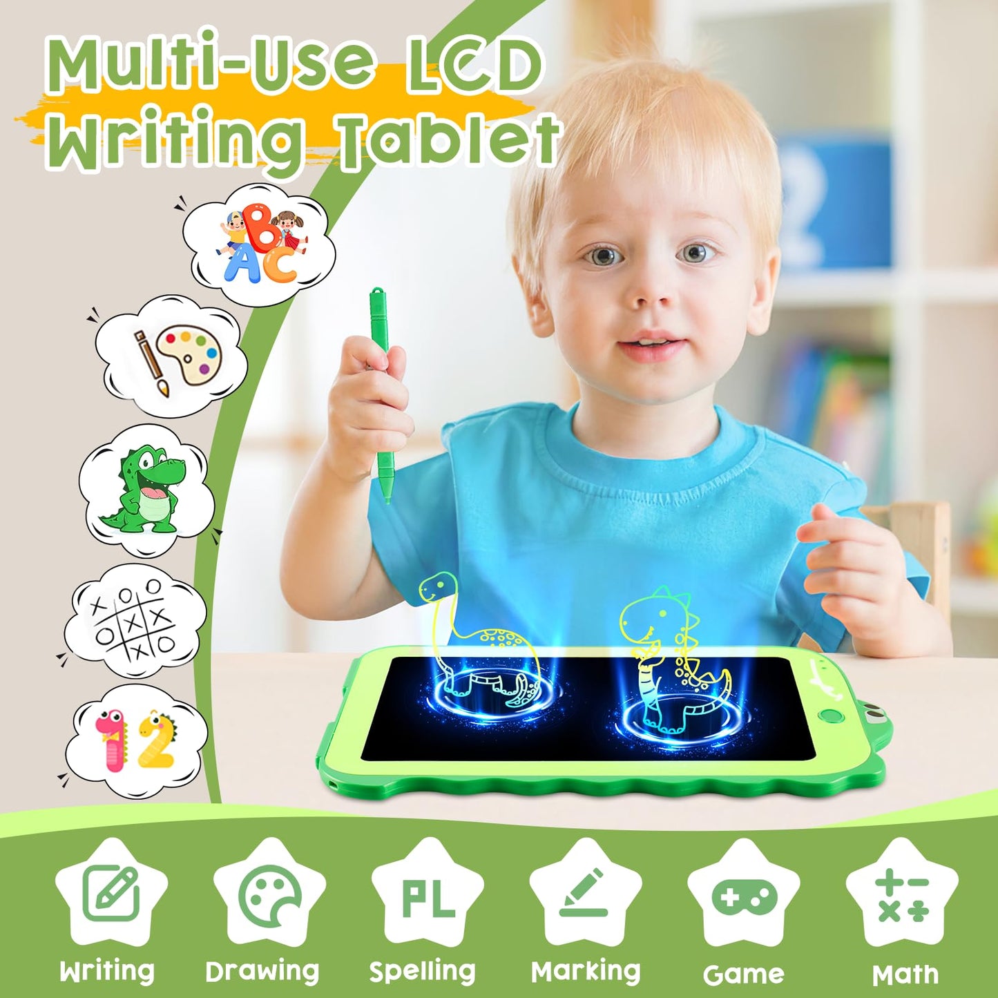 LCD Writing Tablet for Kids, Colorful Toddlers Toys Drawing Board, Educational Kid Toys, Doodle Pad Dinosaur Toys for 2 3 4 5 6 7 8 Year Old Boys Girls Birthday Party Christmas Gifts,8.5inch