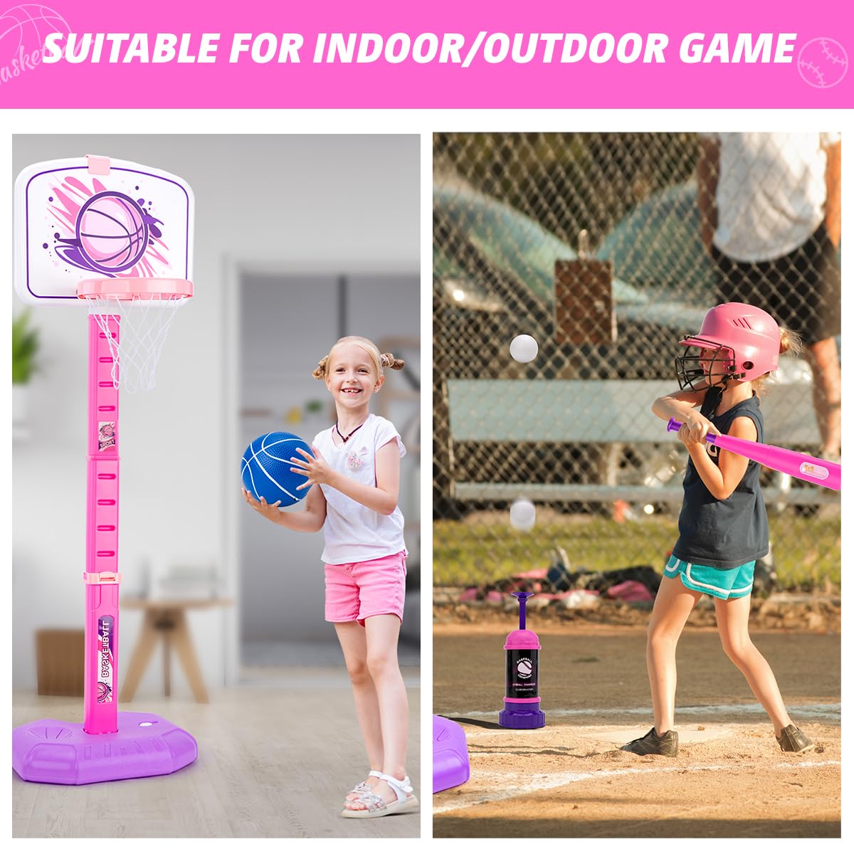 Meland Kids Basketball Hoop, Adjustable Height 3.4ft-6.2ft Toddler Basketball Hoop for Kids Basketball Goal Indoor Outdoor Toys Outside Toys for Boys 3-8