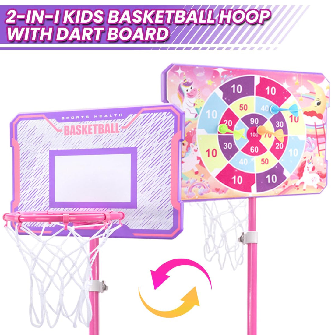 Meland Kids Basketball Hoop, Adjustable Height 3.4ft-6.2ft Toddler Basketball Hoop for Kids Basketball Goal Indoor Outdoor Toys Outside Toys for Boys 3-8