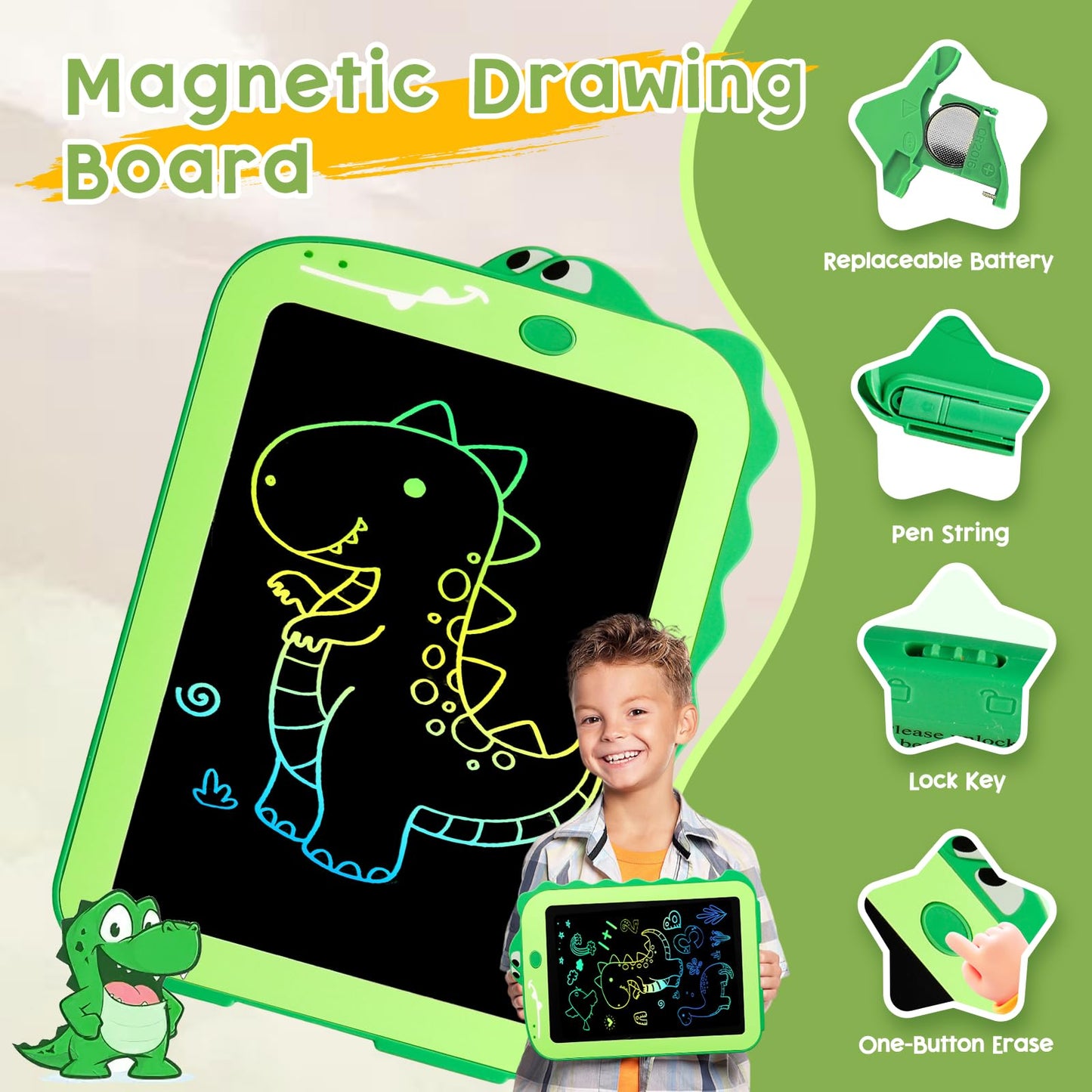LCD Writing Tablet for Kids, Colorful Toddlers Toys Drawing Board, Educational Kid Toys, Doodle Pad Dinosaur Toys for 2 3 4 5 6 7 8 Year Old Boys Girls Birthday Party Christmas Gifts,8.5inch