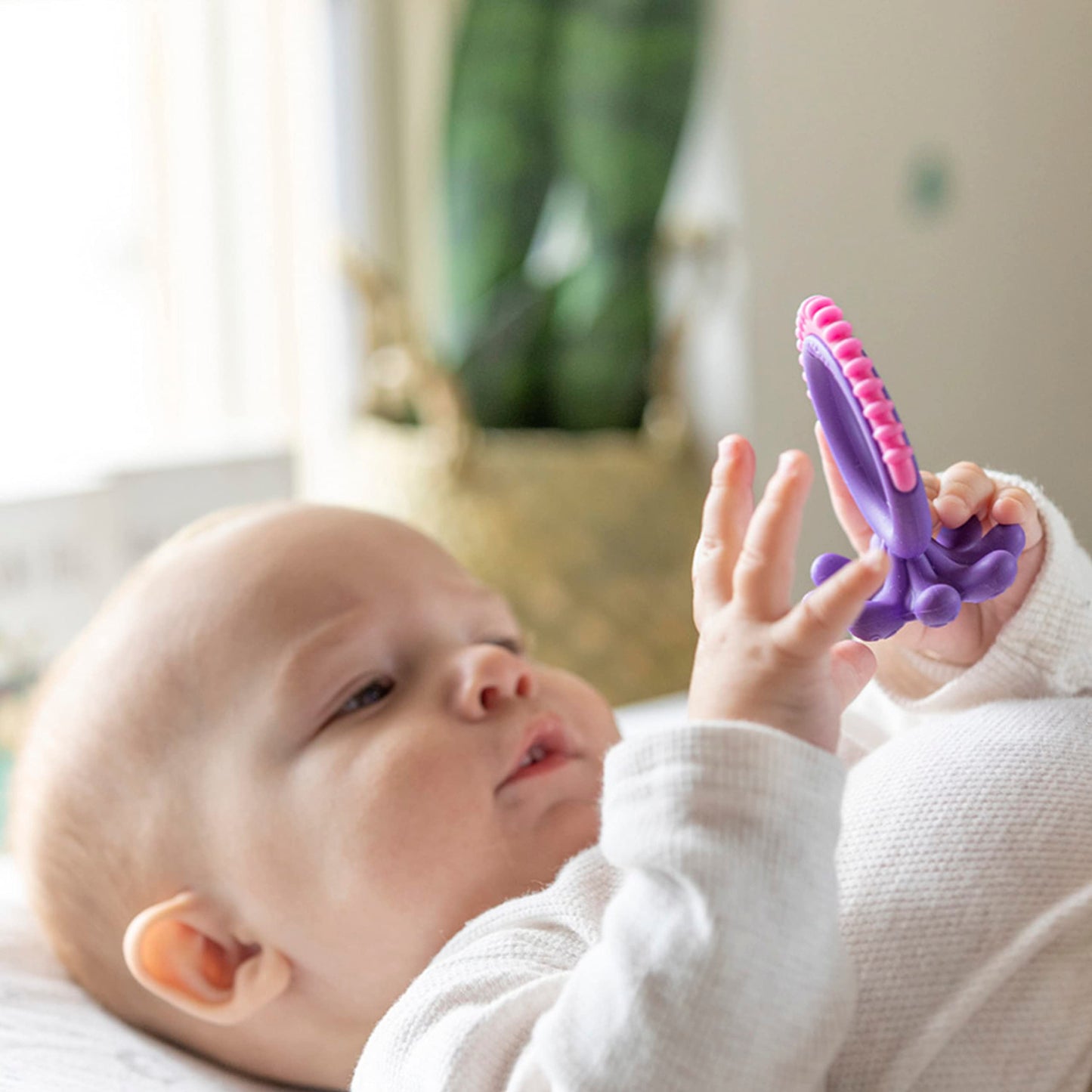 Nuby Geo Zoos Massaging Teether - Baby Teething Toy - Soft Easy Grip - 3+ Months - Elephant