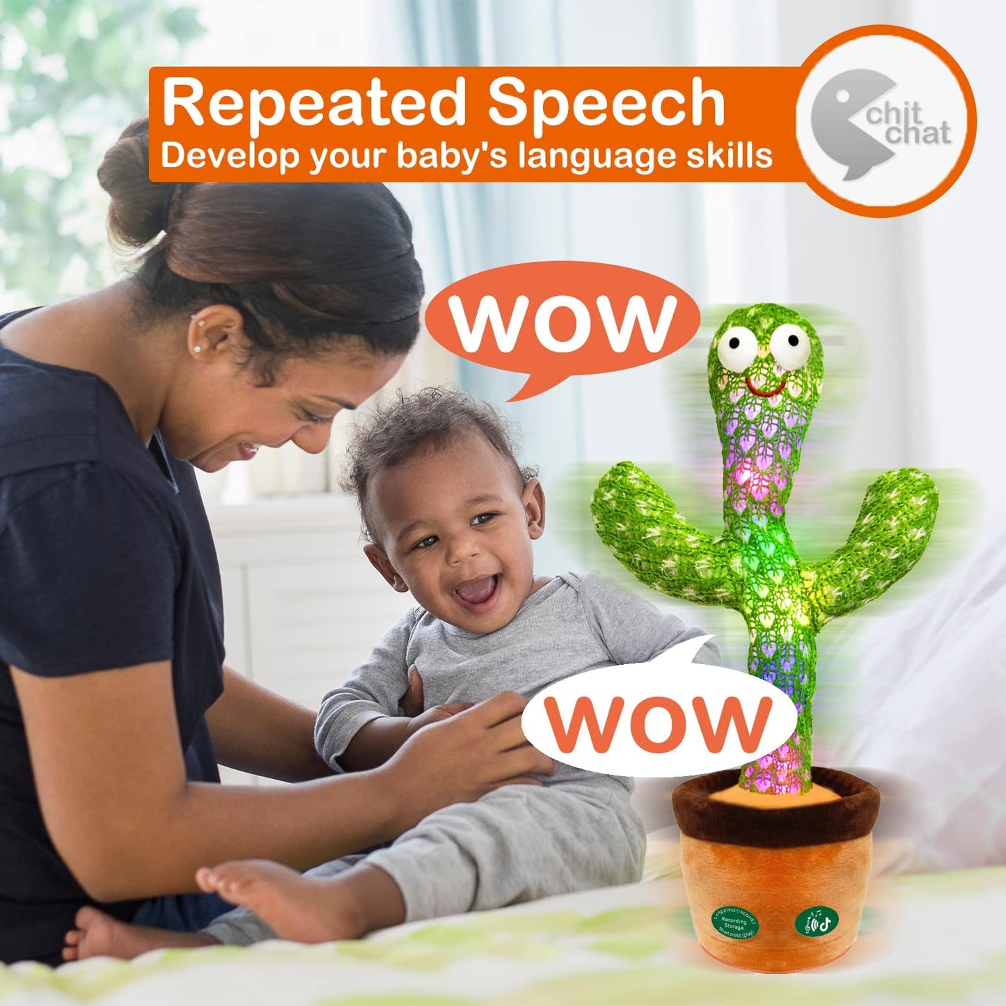 Pbooo Dancing Talking Cactus Mimicking Toy,Talking Repeat Singing Sunny Cactus Toy 120 Pcs Songs for Baby 15S Record Your Sound Sing+Dancing+Recording+LED