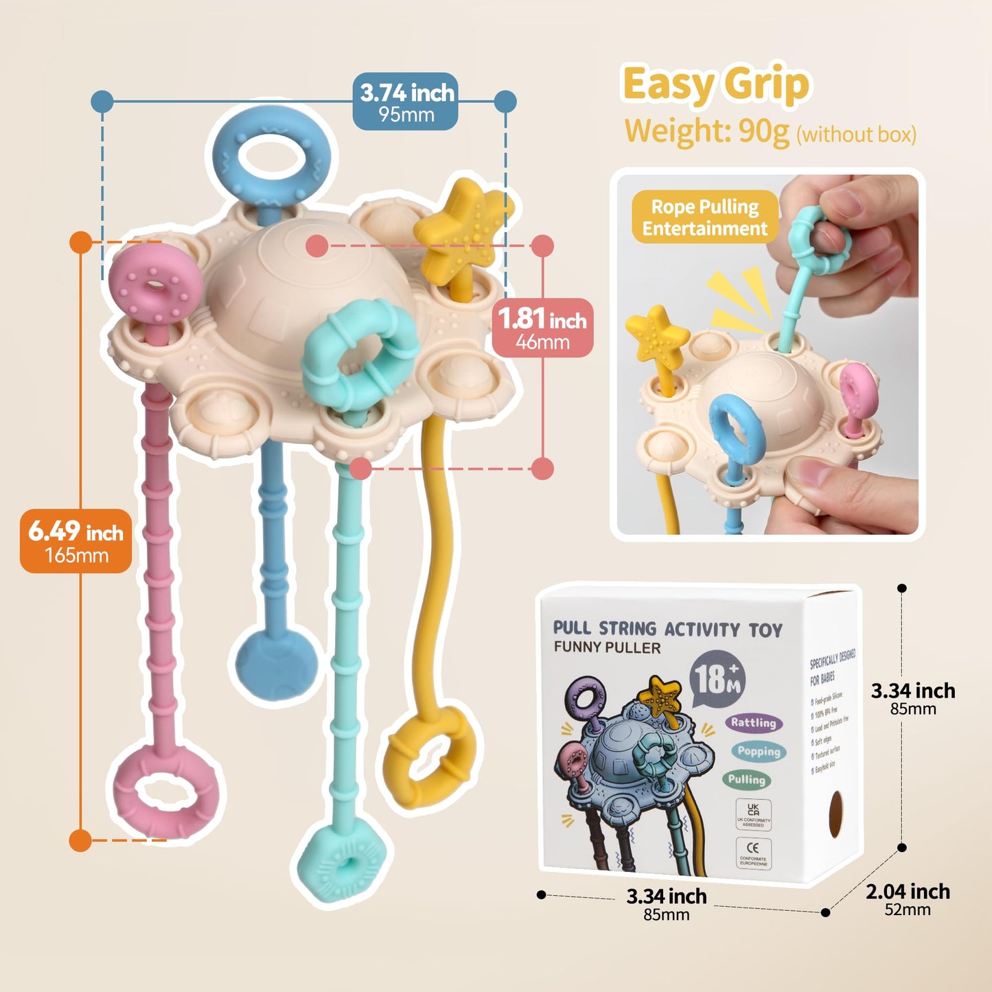 Montesorri-Toys - Pull String Toys for Baby - Made of 100% Food Grade Silicone with Built-in Rattle Function and Easy to Clean Design (Blue)