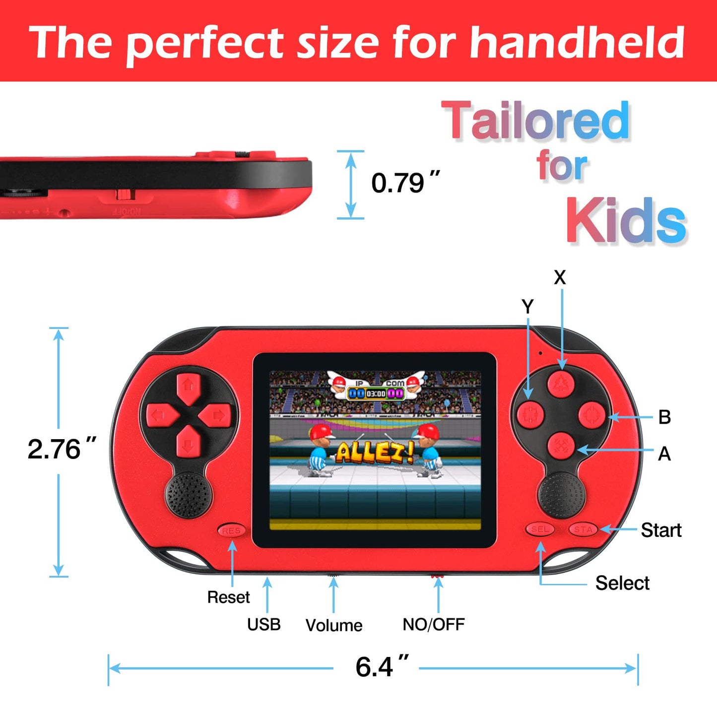 16 Bit Handheld Game for Kids Adults, 3.0'' Large Screen Preloaded 230 HD Classic Retro Video Games with USB Rechargeable Battery & 3 Game Cartridges for Birthday Gift for Kids 4-12 (Blue)