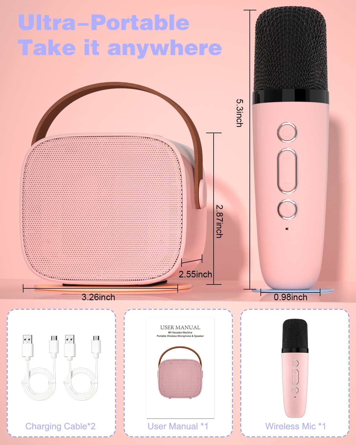 YLL Mini Karaoke Machine with 2 Wireless Microphones, TOP Kids Gifts for Girls Ages 3, 4, 5, 6, 7, 8, 9,10,11,12 +Year Old, 4-12 Years Old Birthday Toy Gift for Girls Boys Party (Purple)