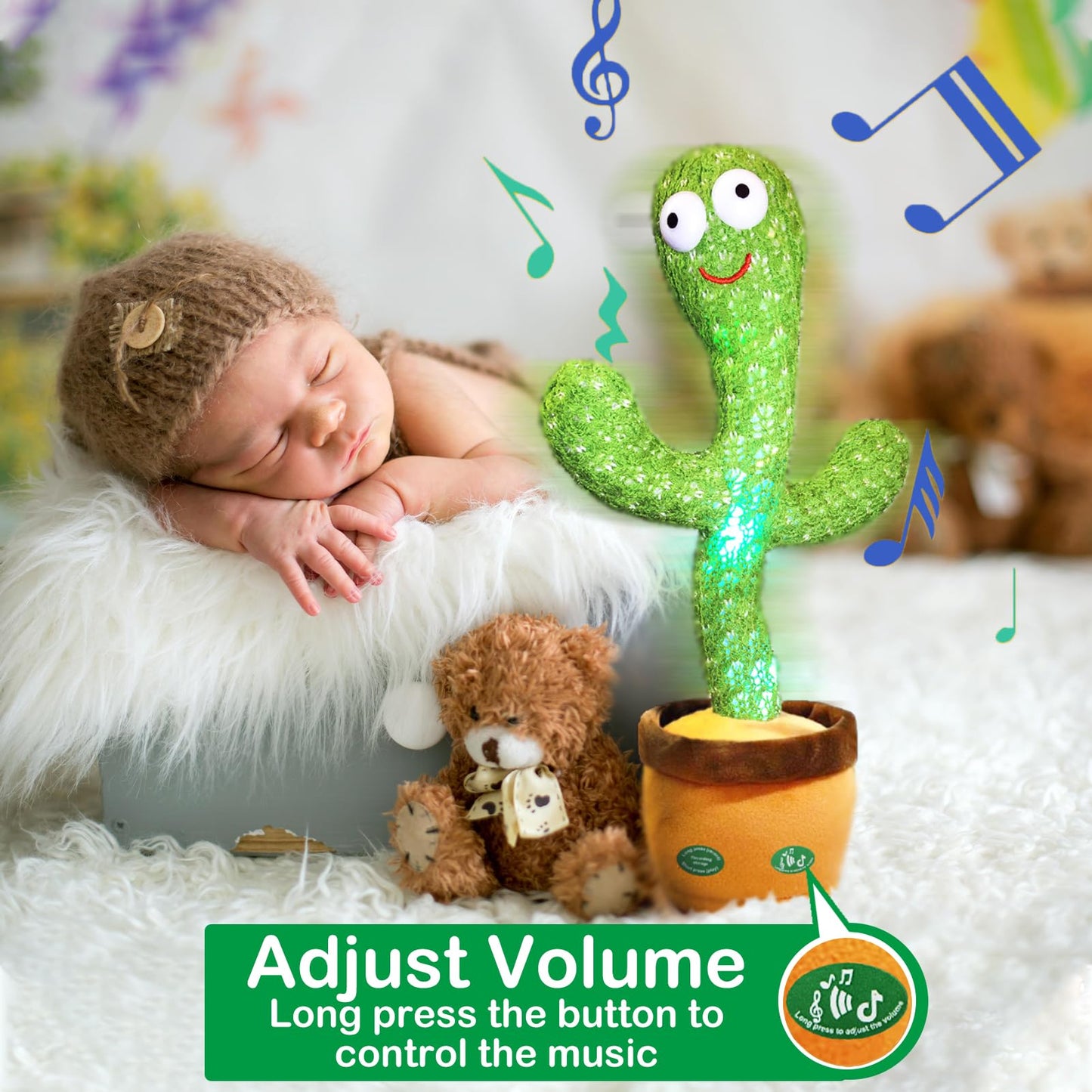 Pbooo Dancing Talking Cactus Mimicking Toy,Talking Repeat Singing Sunny Cactus Toy 120 Pcs Songs for Baby 15S Record Your Sound Sing+Dancing+Recording+LED