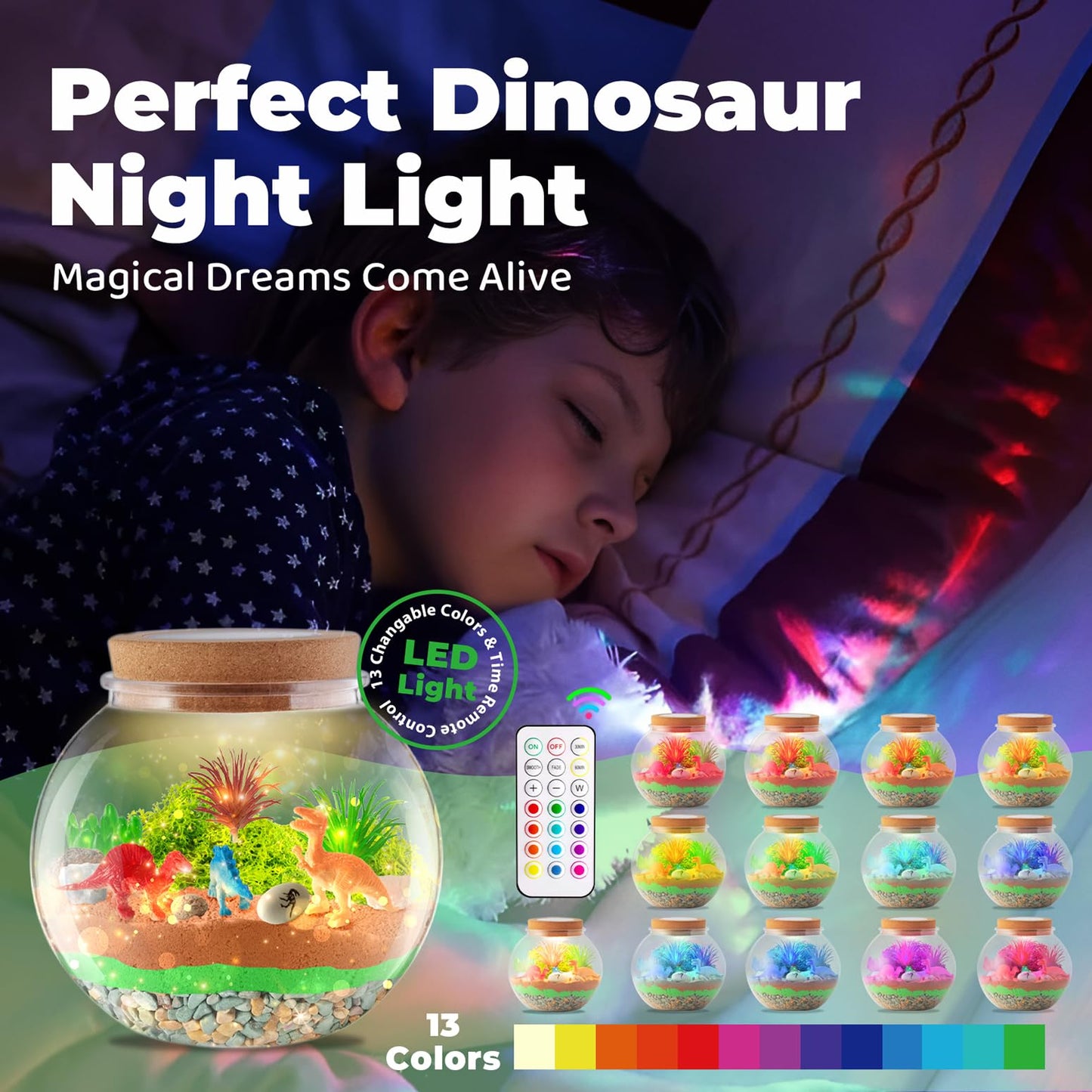 JOYEEMAX Unicorn Light-Up Terrarium Kit for Kids - LED Night Light - DIY Arts and Crafts Kit for Girls Ages 4-12