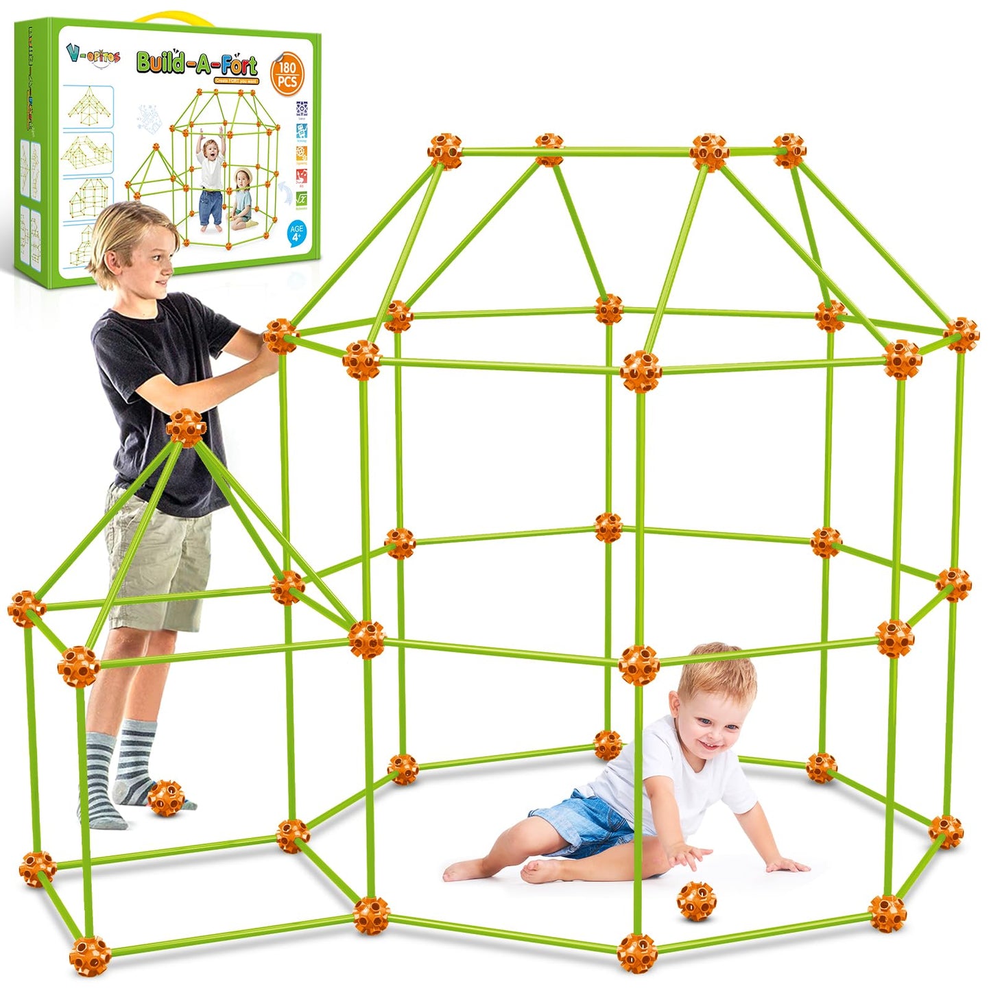 V-Opitos 180 Pack Fort Building Kits for Kids Age 4, 5, 6, 7, 8+ Years Old, Creative STEM Building Toys for DIY Castles, Tunnels, Play Tent, Ideal Christmas, Birthday Gifts for Boys & Girls