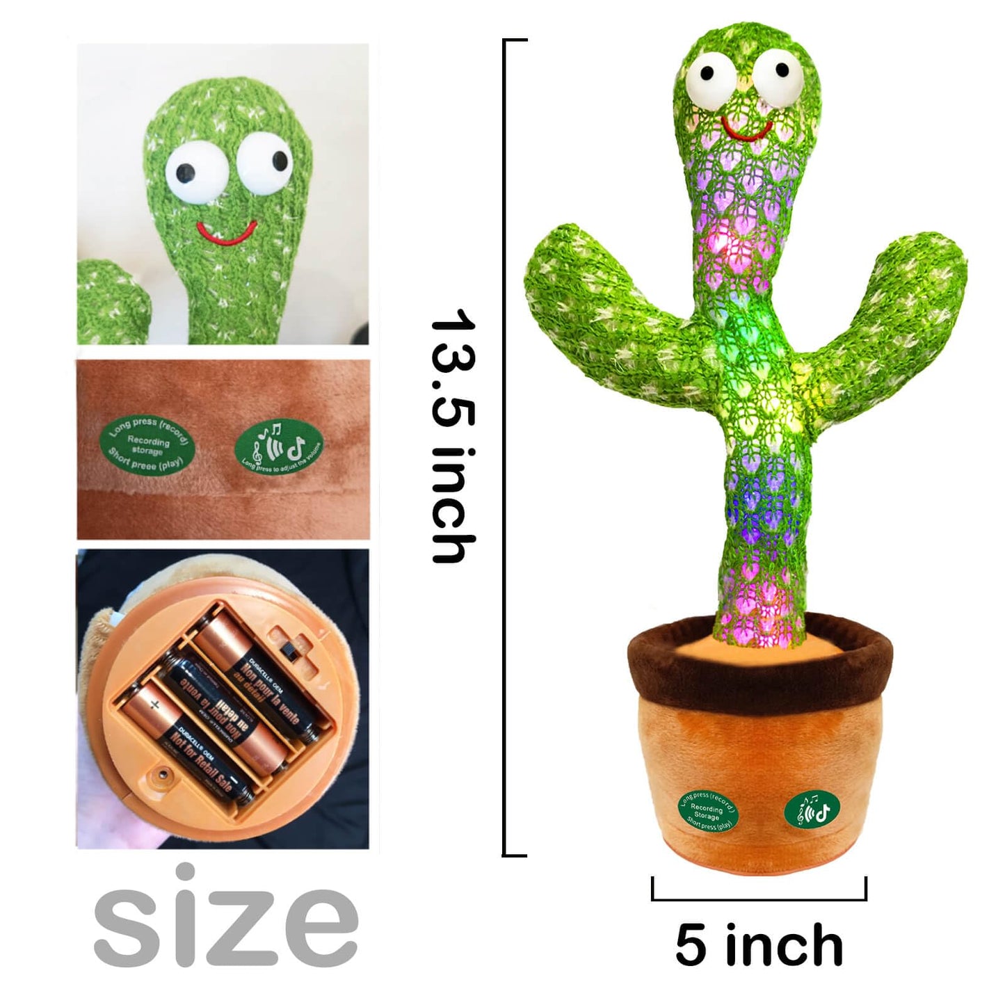 Pbooo Dancing Talking Cactus Mimicking Toy,Talking Repeat Singing Sunny Cactus Toy 120 Pcs Songs for Baby 15S Record Your Sound Sing+Dancing+Recording+LED