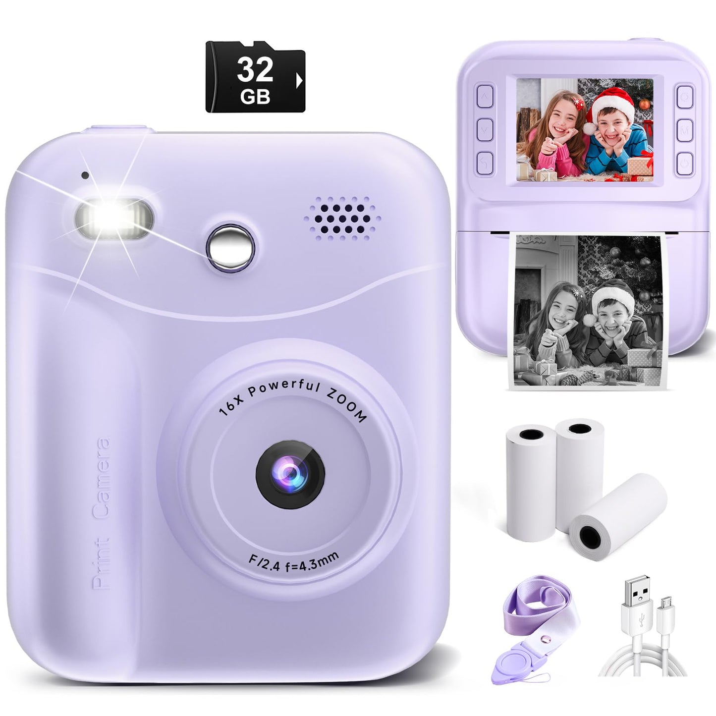 MINIBEAR Instant Print Camera for Kids Camera for Girls 48MP Kids Digital Camera, Toddler Selfie Video Camera Children Camera Christmas Birthday Gifts Toys for 3 4 5 6 7 8 9 10 Year Old Girls, Pink